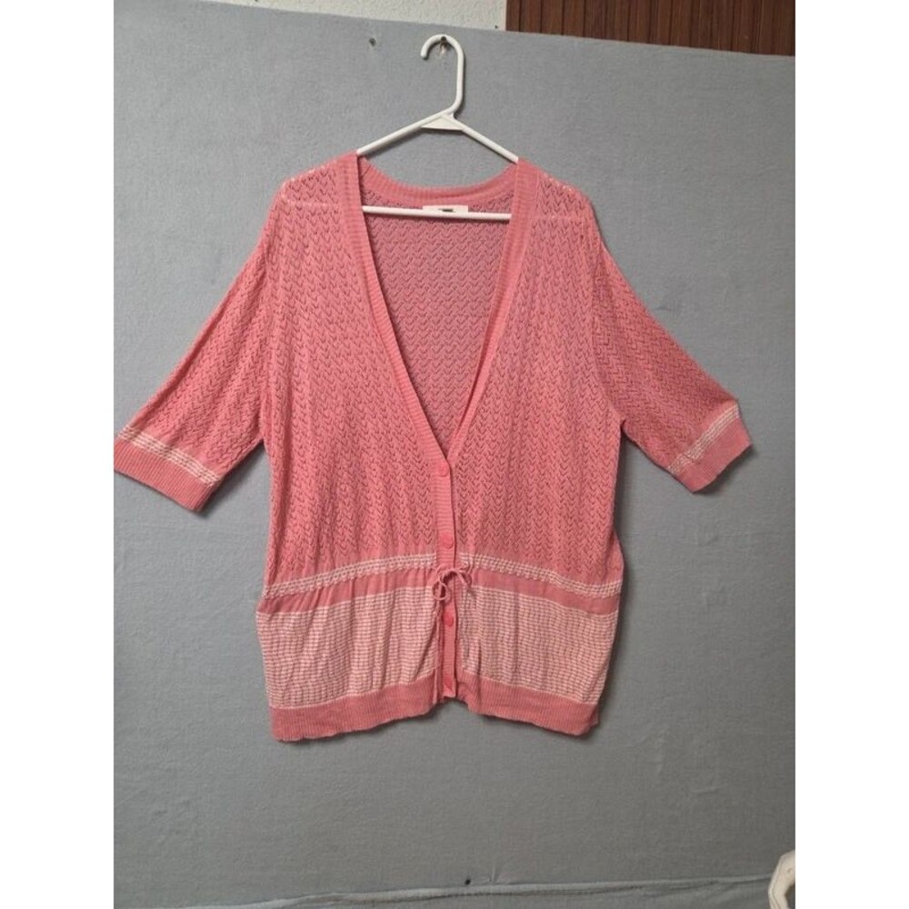 Merona Pink Coral Pointelle Knit Plus Size Sweater Cardigan 28W/30W